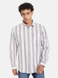 METTLE Striped Long Sleeves Spread Collar Cotton Opaque Regular Fit Casual Shirt