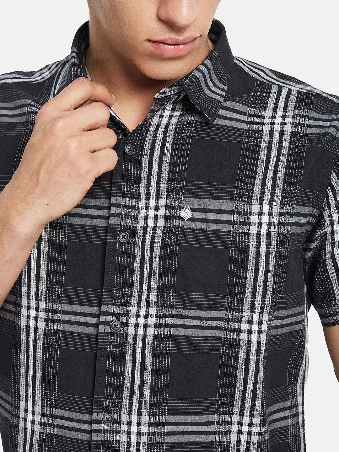 METTLE SS25 Checked Spread Collar Cotton Casual Shirt