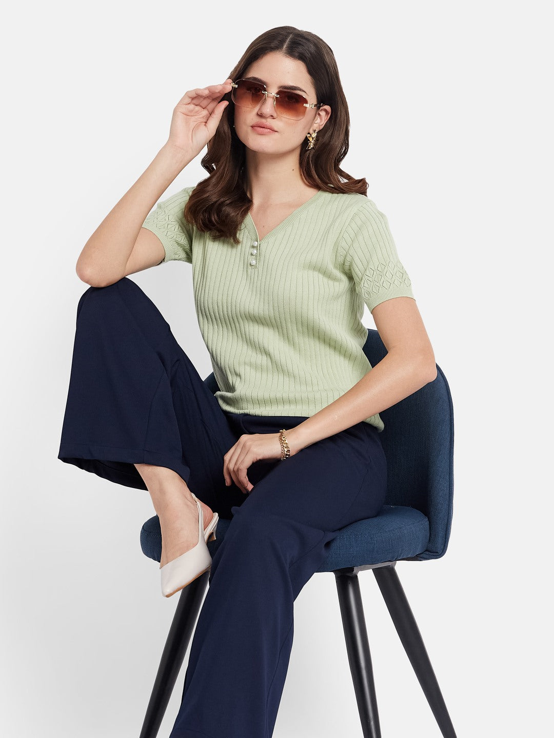 METTLE Self Design Printed V-Neck Cotton T-shirt