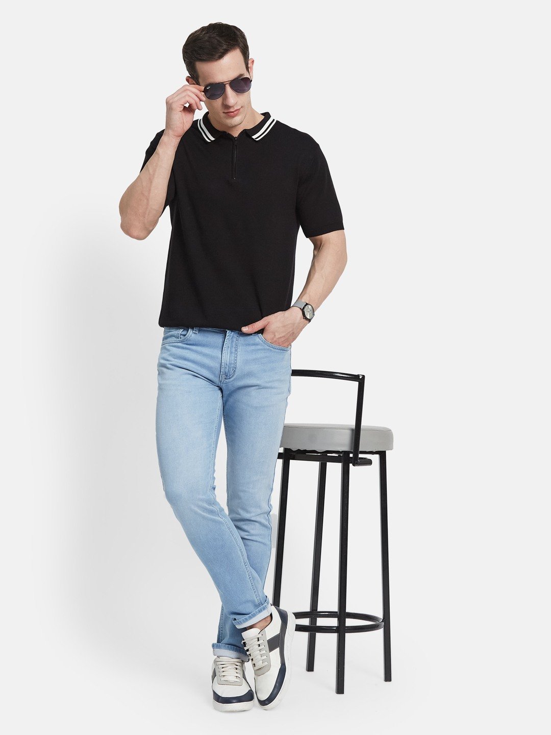 Octave Men Straight Fit Mid-Rise Light Fade Stretchable Jeans