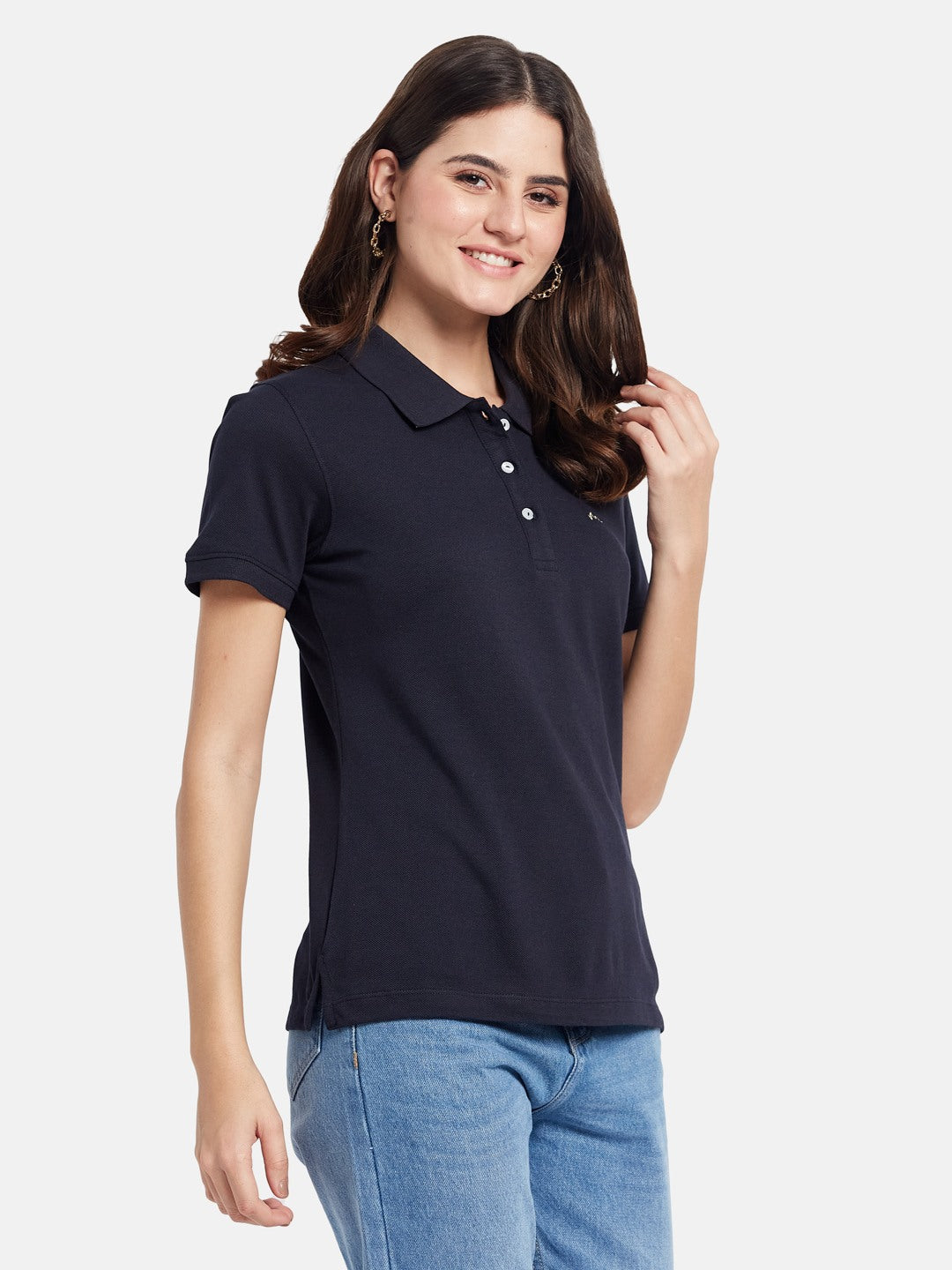 METTLE Self Design Printed Mandarin Collar Cotton T-shirt