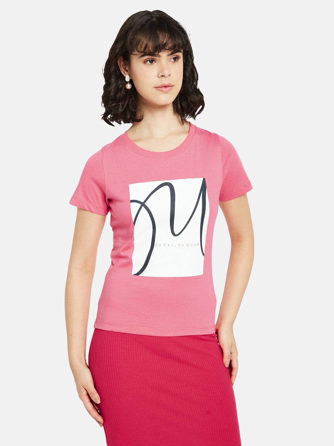 METTLE Women Graphic Printed Round Neck Cotton T-shirt