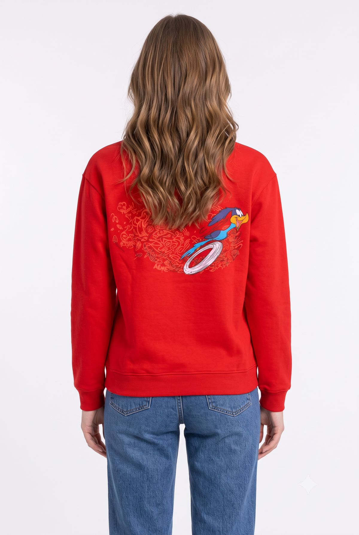 Women’s Tomato Brushed Cotton Looney Tunes Road Runner Sweatshirt | Regular Fit Crew Neck Graphic Sweatshirt