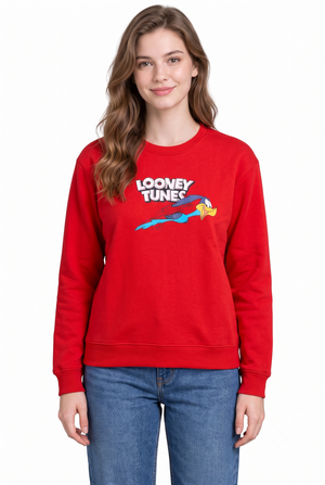 Women’s Tomato Brushed Cotton Looney Tunes Road Runner Sweatshirt | Regular Fit Crew Neck Graphic Sweatshirt