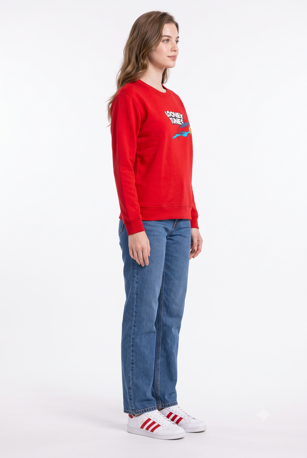 Women’s Tomato Brushed Cotton Looney Tunes Road Runner Sweatshirt | Regular Fit Crew Neck Graphic Sweatshirt