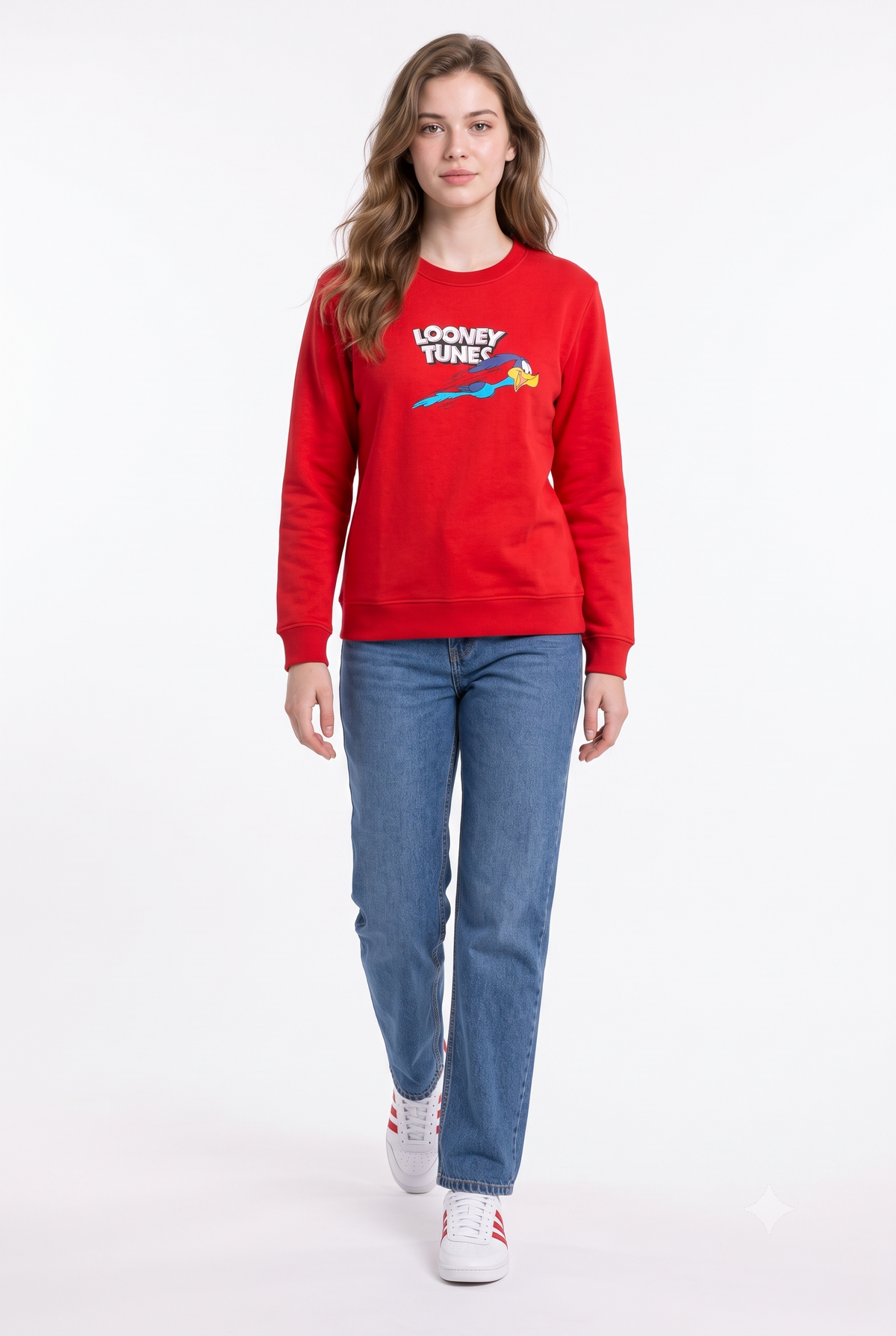 Women’s Tomato Brushed Cotton Looney Tunes Road Runner Sweatshirt | Regular Fit Crew Neck Graphic Sweatshirt