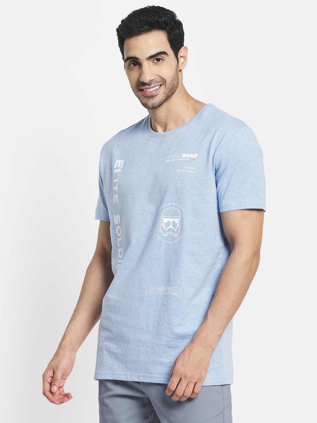Octave Men Blue Typography Star Wars Printed Raw Edge T-Shirt