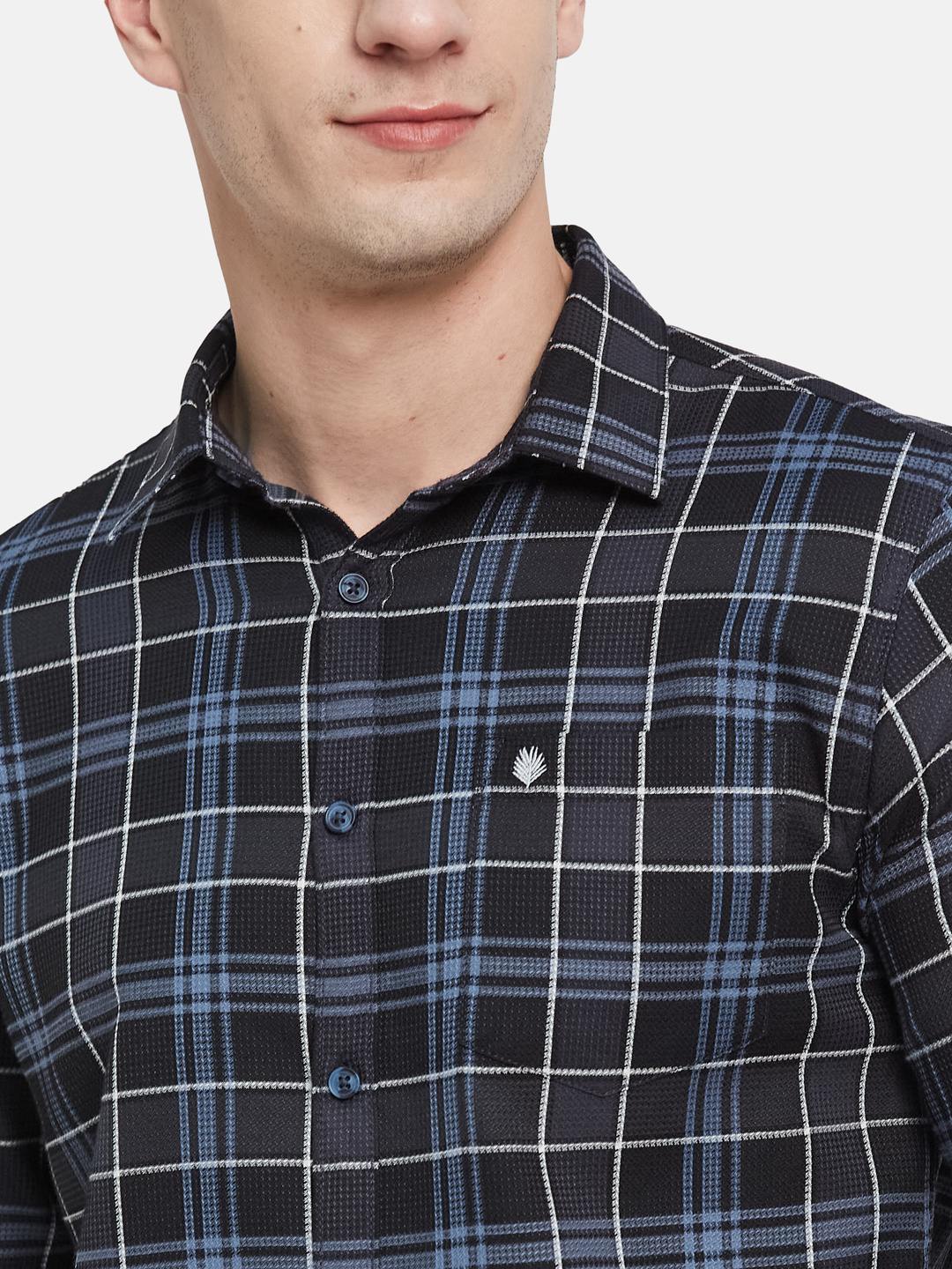 METTLE Men Spread Collar Checked Cotton Casual Shirt