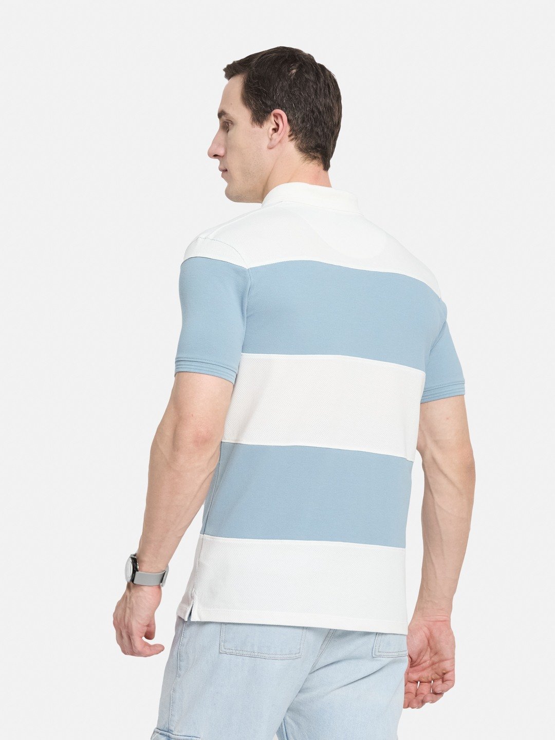 COLOUR BLOCKED CUTN SEW STRIPE EMBROIDED APPLIQUE  T-SHIRT
