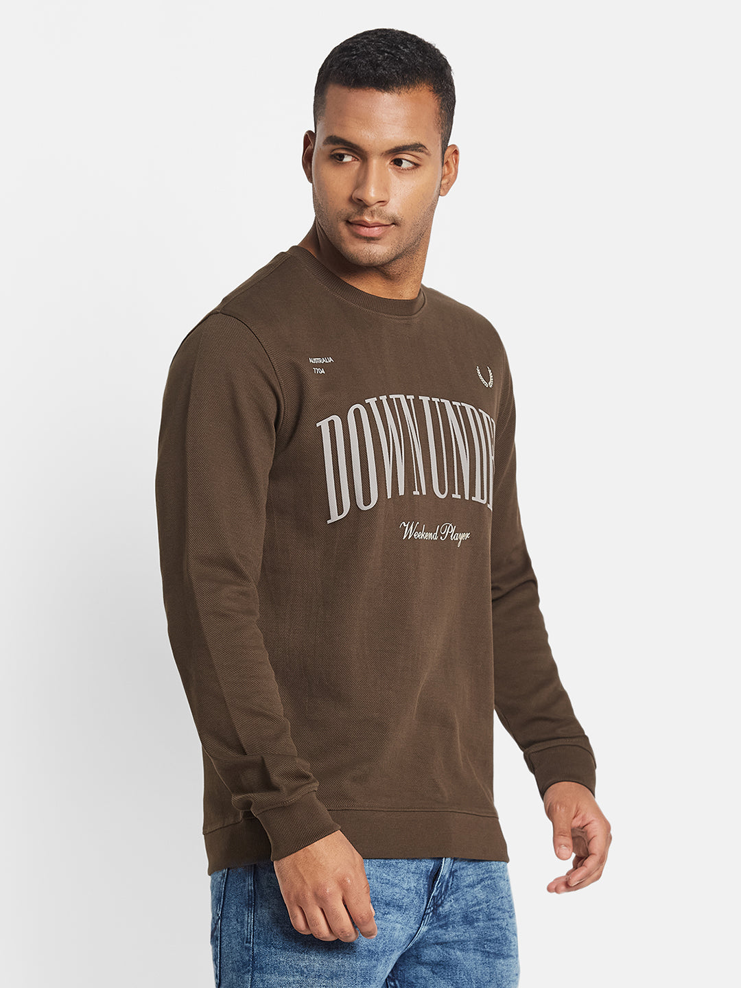 METTLE Men Typography Printed Pullover Cotton Sweatshirt