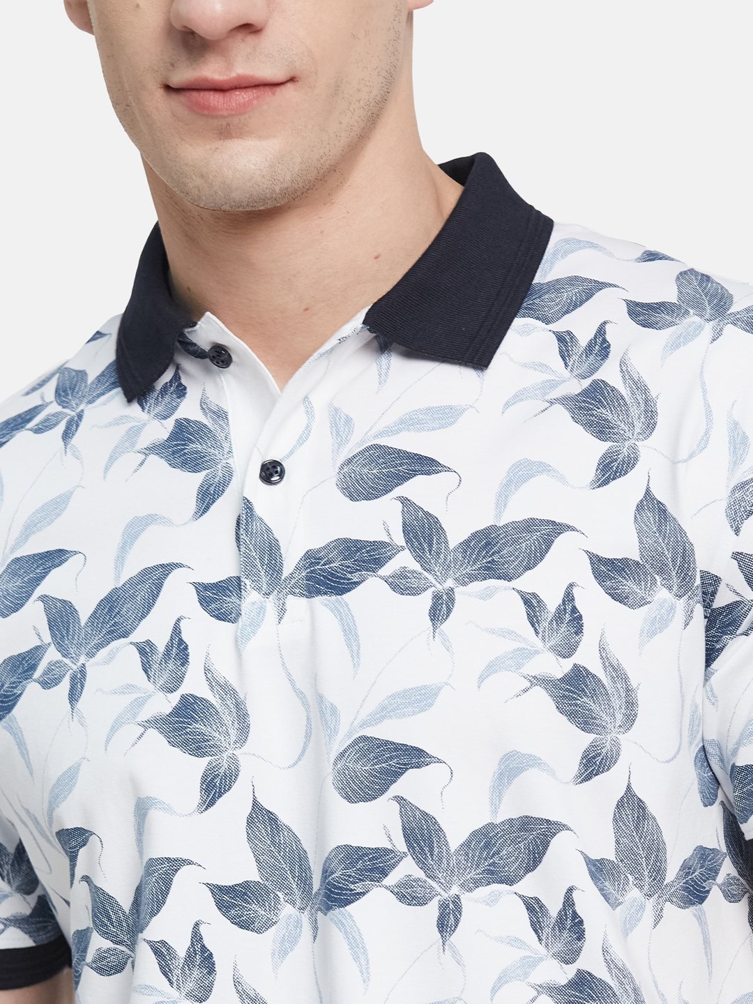 AOP FLORALPRINT  POLO NECK SINGLE JERSEY KNIT LYCRA T-SHIRT