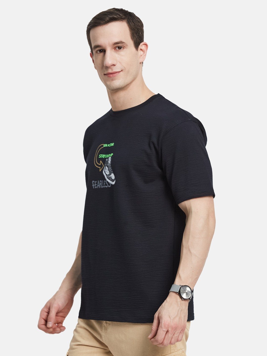 BACK PRINT ROUND NECK SEER SUCKER T-SHIRT