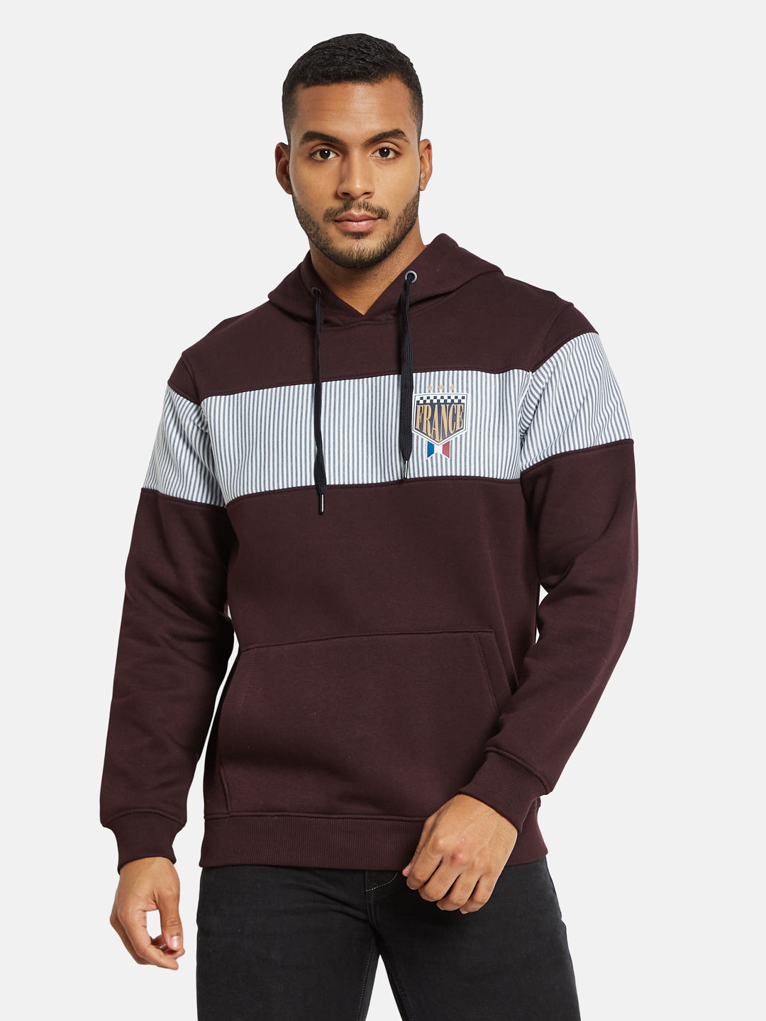 Octave Men Colourblocked Hooded Sweatshirt