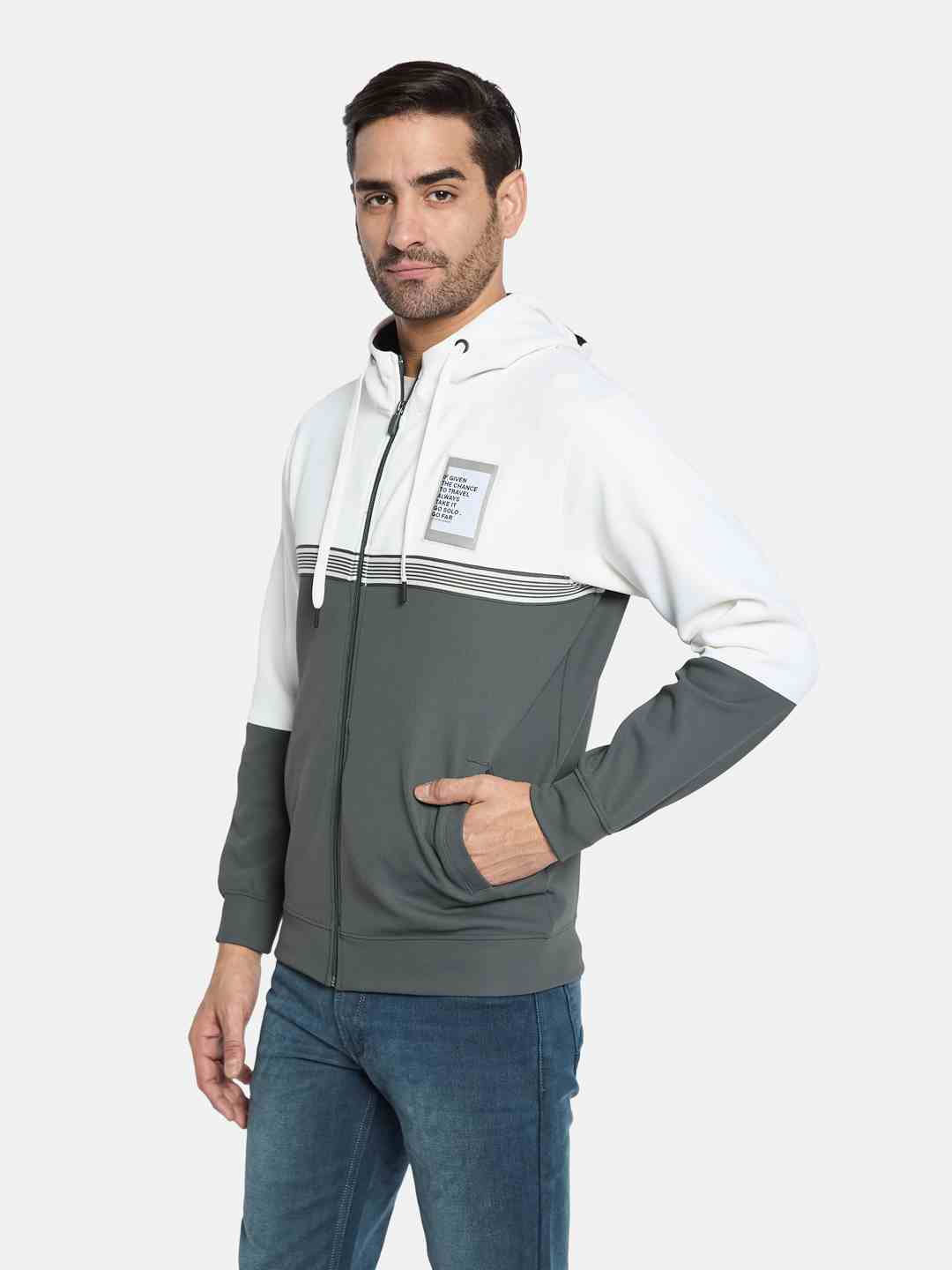Octave Men Colourblocked Front-Open Sweatshirt