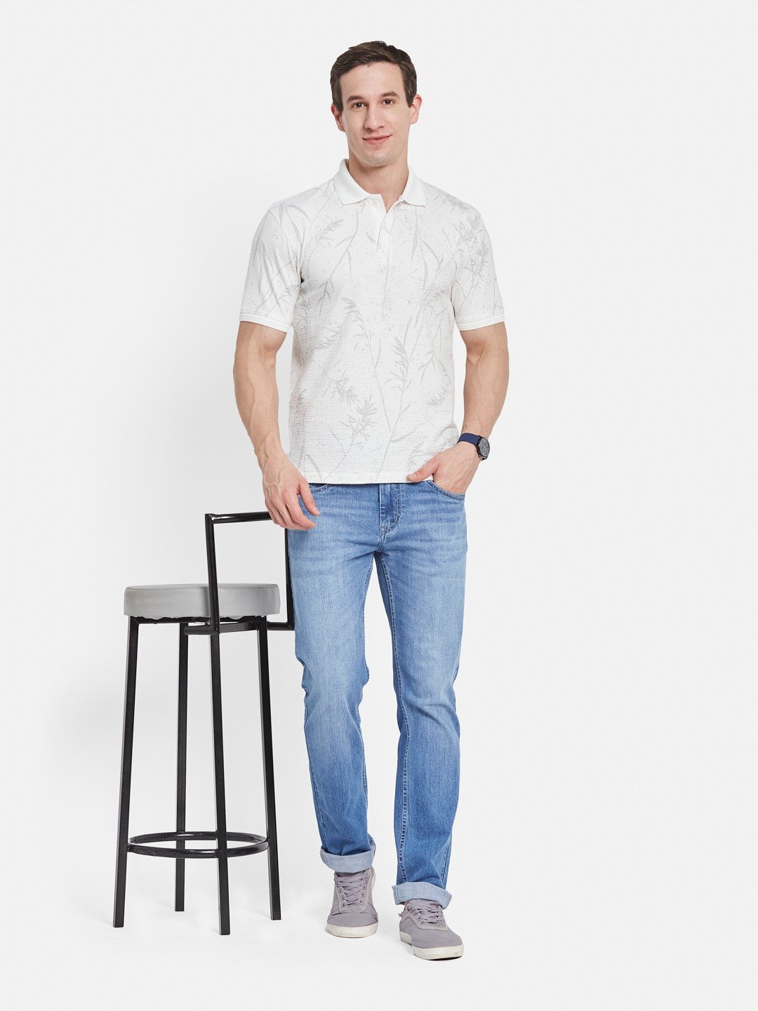 Octave Men Floral Printed Polo Collar T-shirt