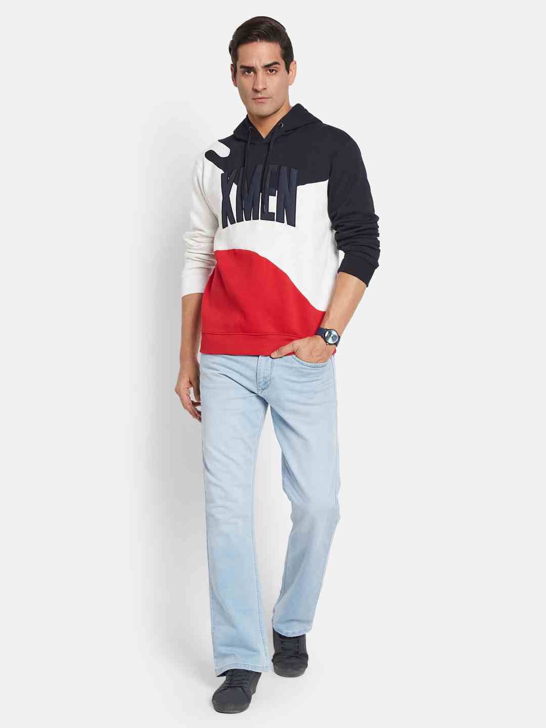 Octave Men Colourblocked Hooded Sweatshirt