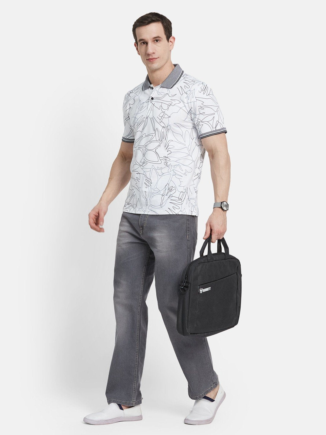 AOP FLORAL PRINT POLO NECK SINGLE JERSEY KNIT LYCRA T-SHIRT
