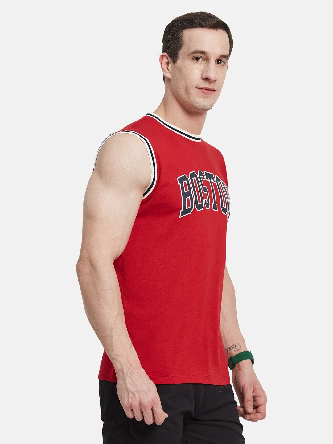 CHEST PRINT ROUND NECK SHANDOW SINGLE JERSEY KNIT  T-SHIRT