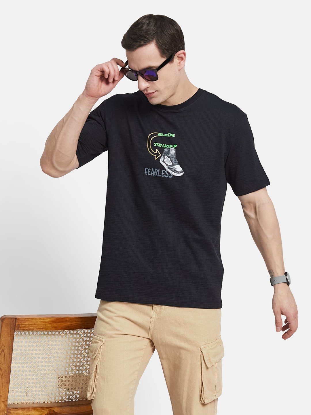 BACK PRINT ROUND NECK SEER SUCKER T-SHIRT