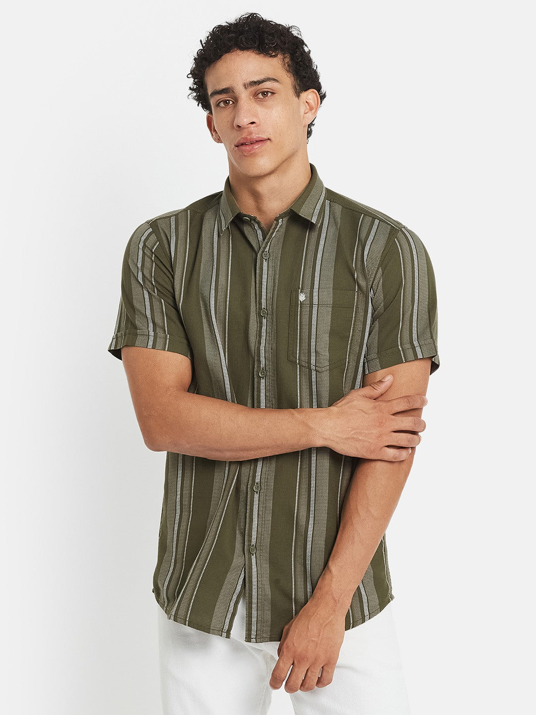 METTLE SS25 Striped Cotton Spread Collar Casual Shirt