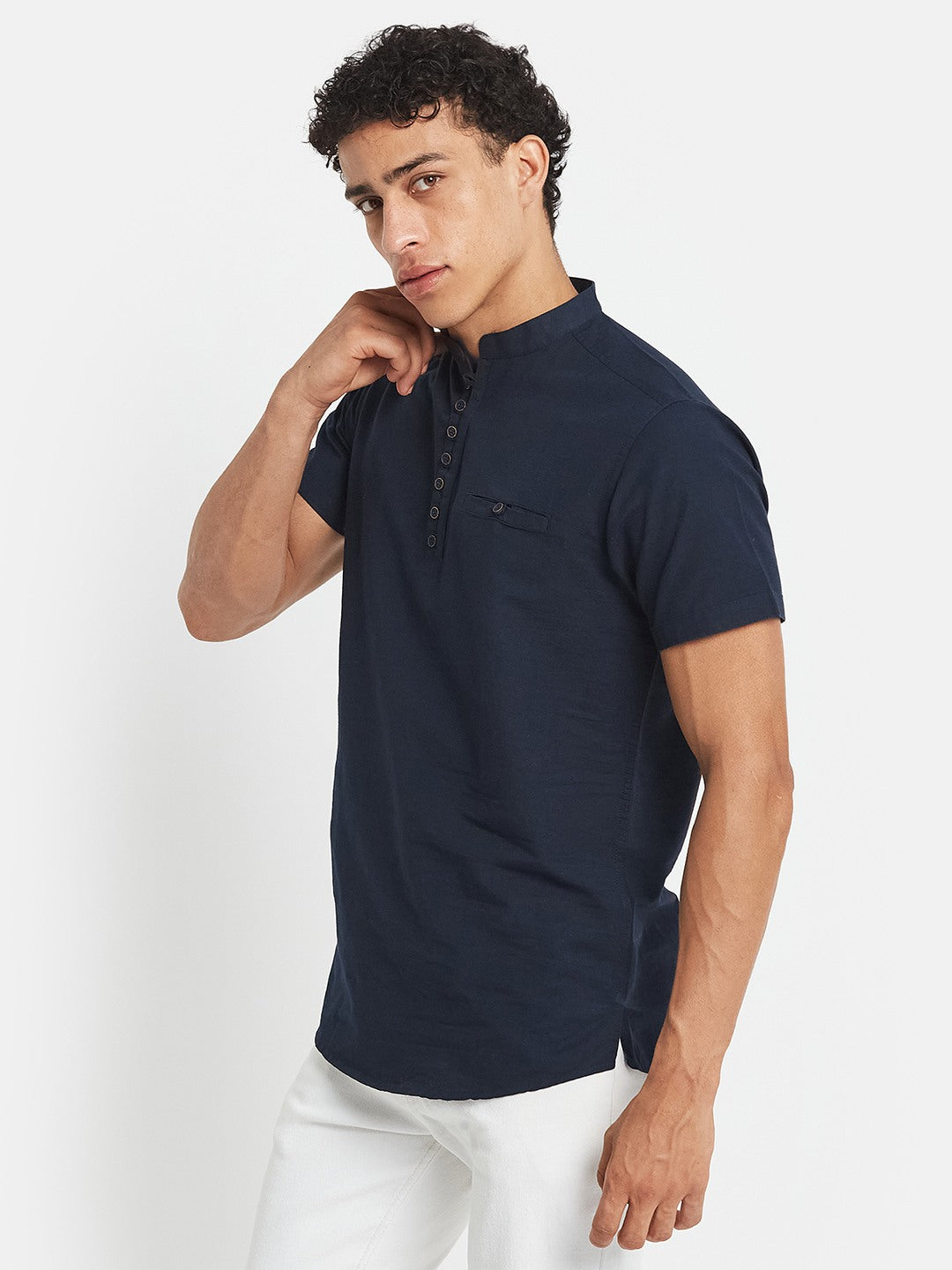 METTLE SS25 Cotton Mandarin Collar Casual Shirt