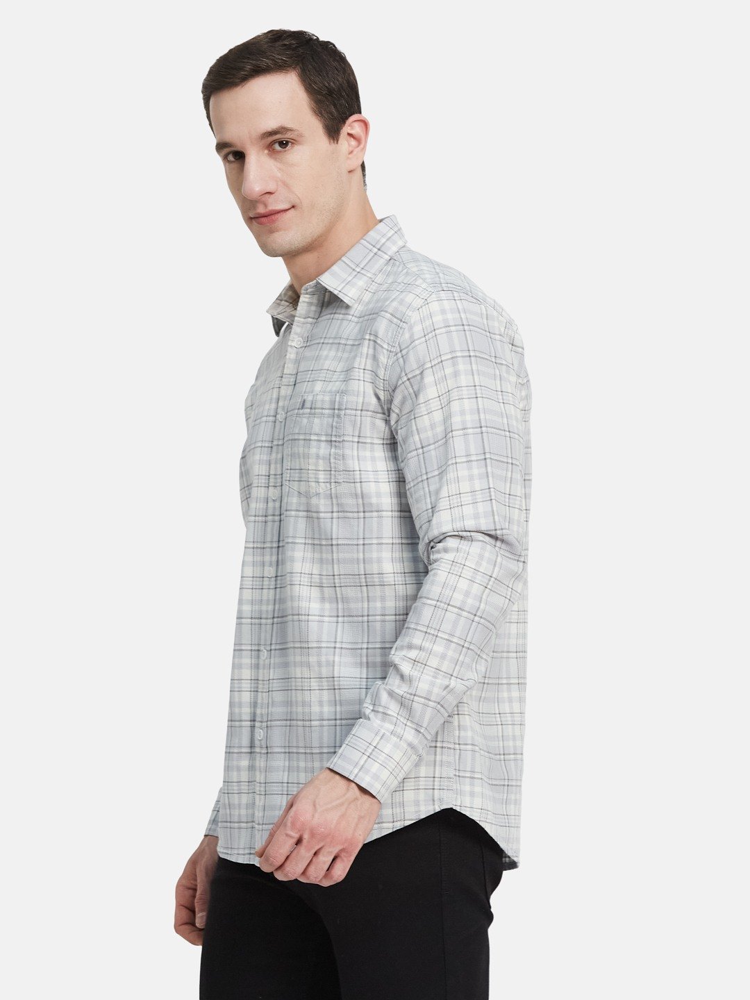 METTLE Men Spread Collar Tartan Checked Cotton Casual Shirt