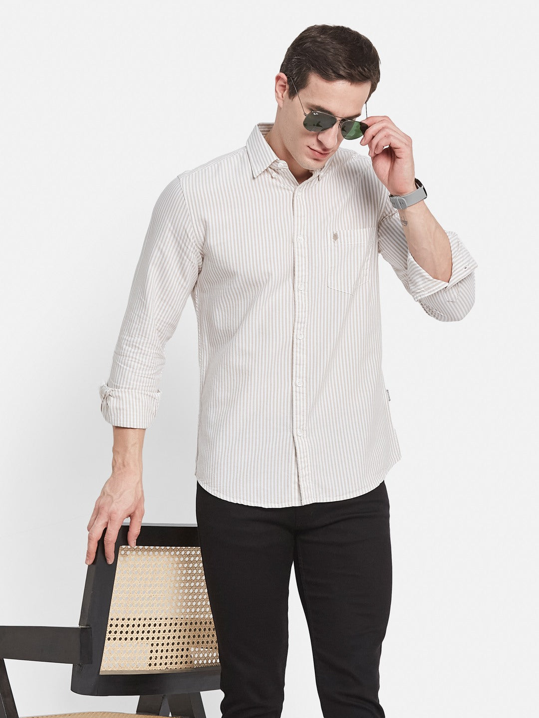 METTLE Men Multi Stripes Opaque Striped Casual Shirt