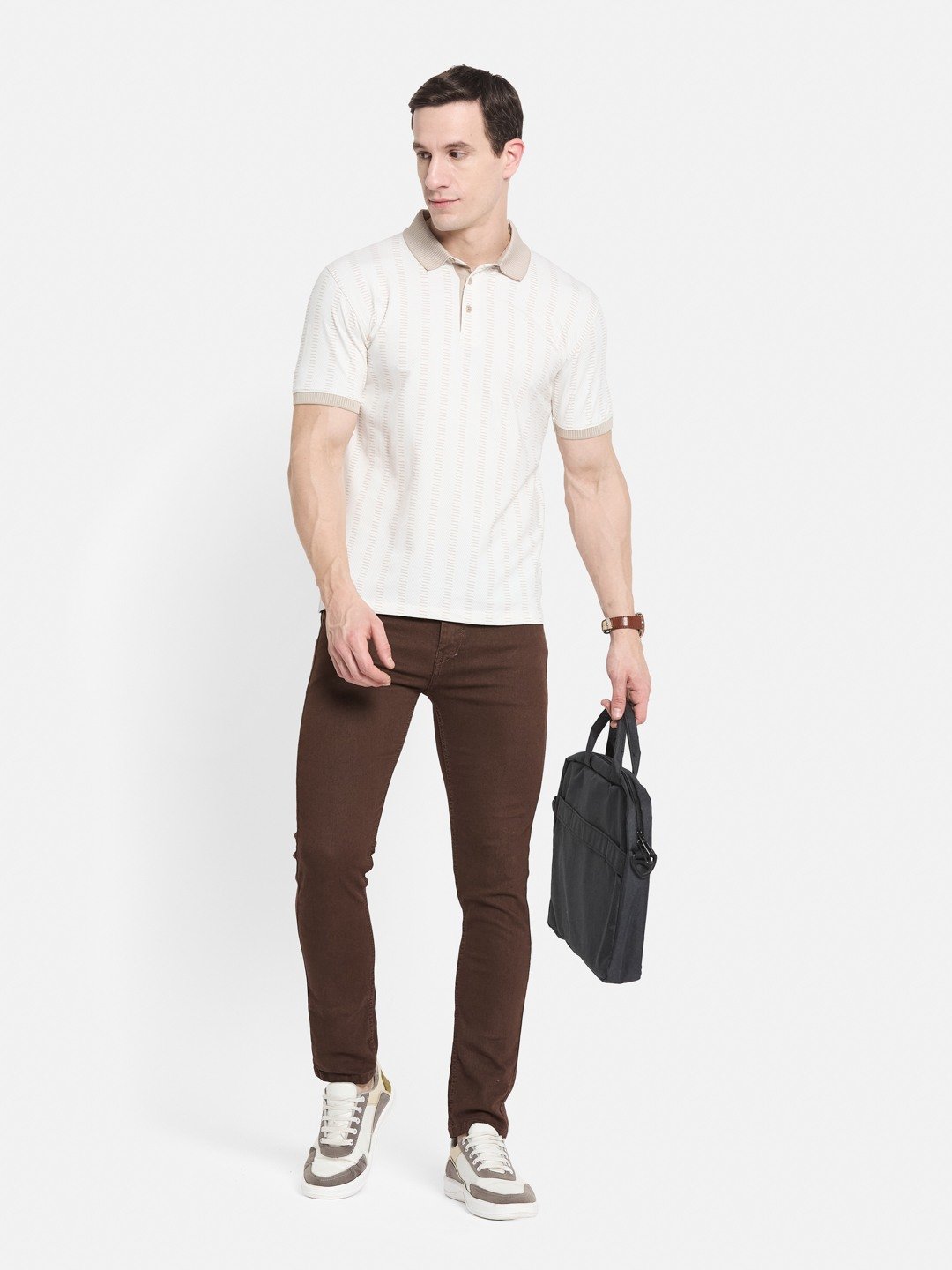 AOP MOTIF PRINT POLO NECK SINGLE JERSEY KNIT T-SHIRT