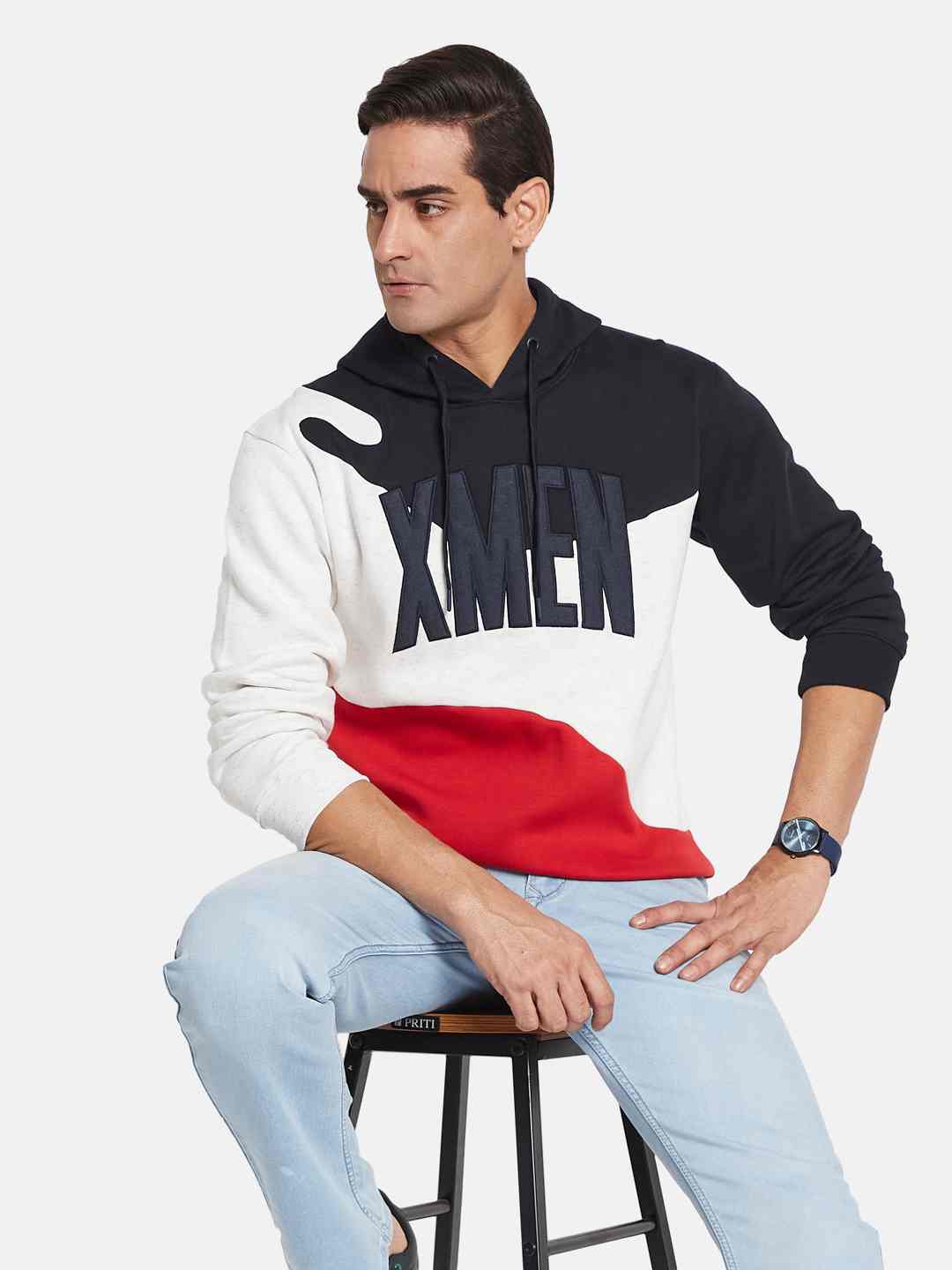 Octave Men Colourblocked Hooded Sweatshirt