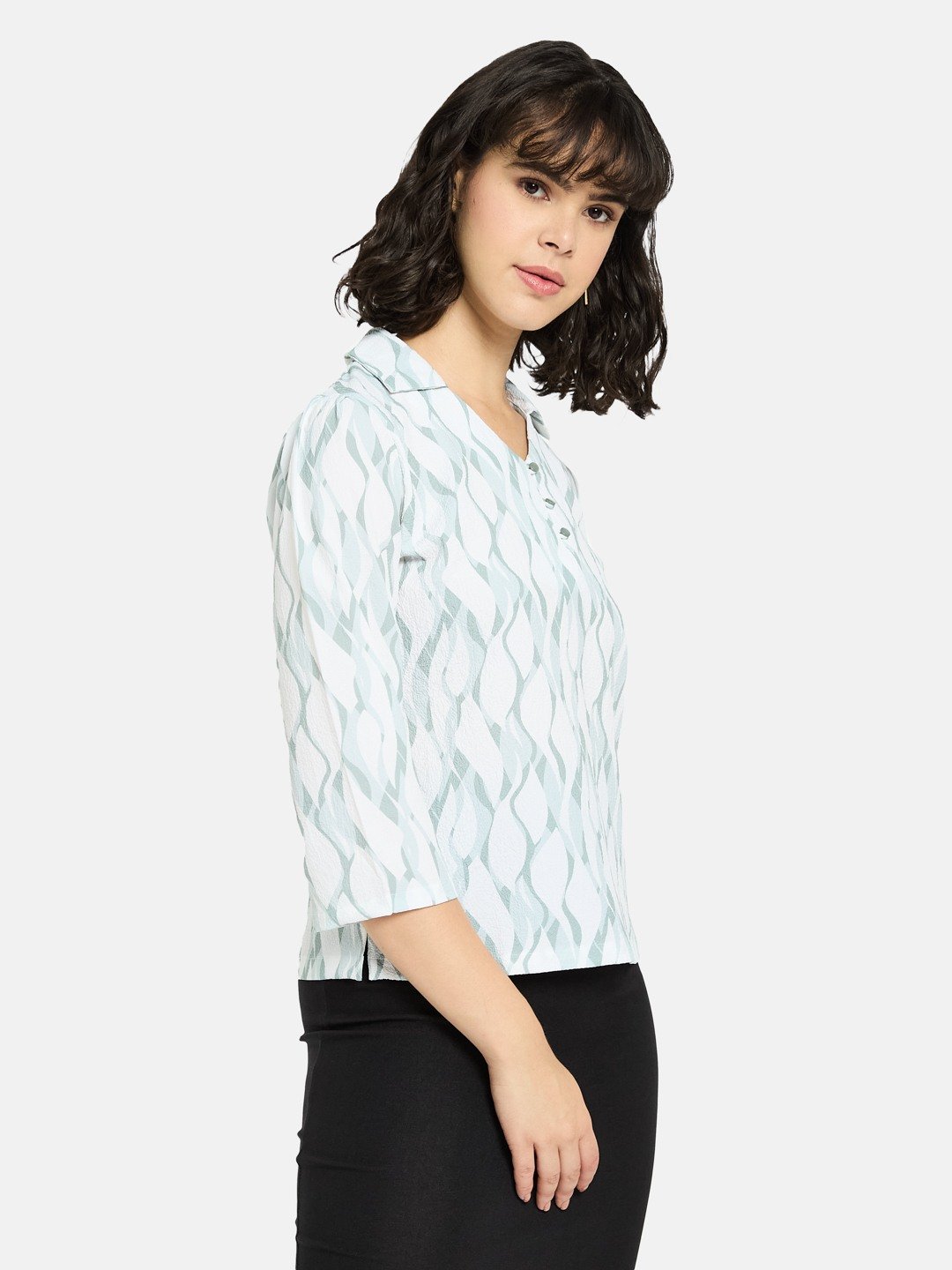 METTLE Mint Printed Cotton Shirt Style Top