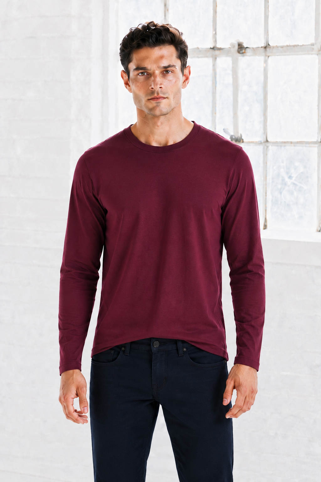 Men’s Merlot Flat Back Rib Knit Full Sleeve Pre-Winter Sweatshirts