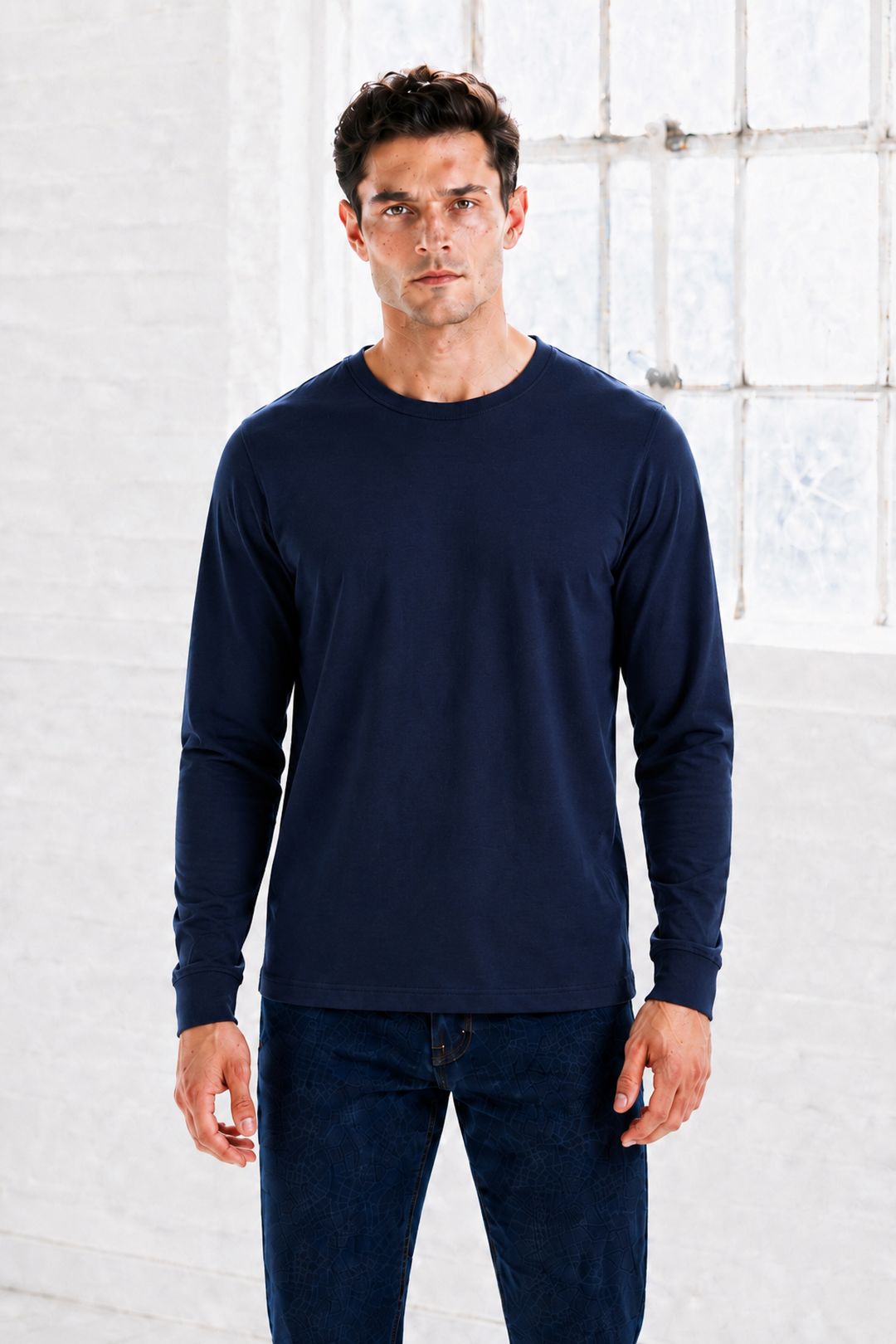 Men’s Navy Flat Back Rib Knit Full Sleeve Pre-Winter Sweatshirts