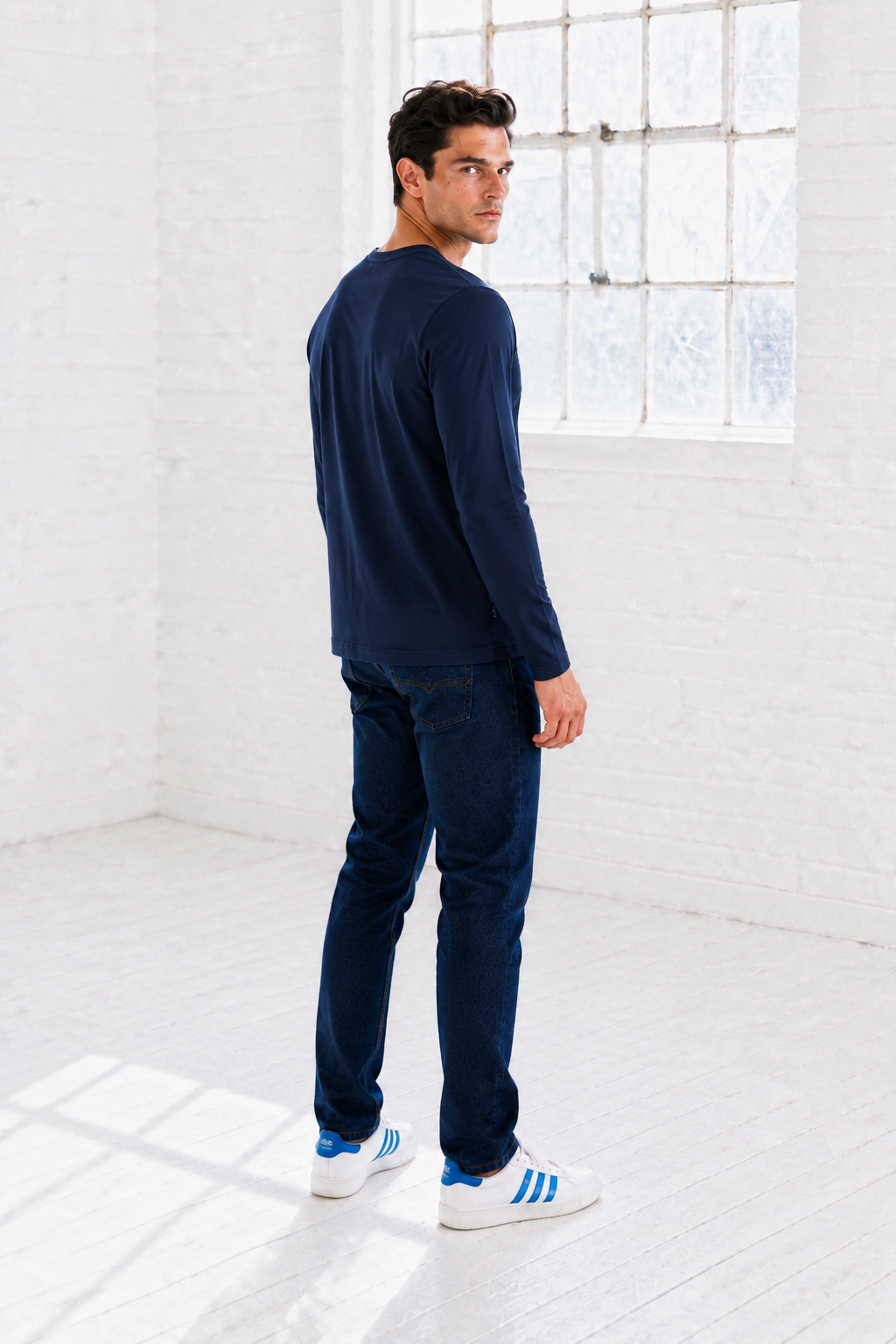 Men’s Navy Flat Back Rib Knit Full Sleeve Pre-Winter Sweatshirts