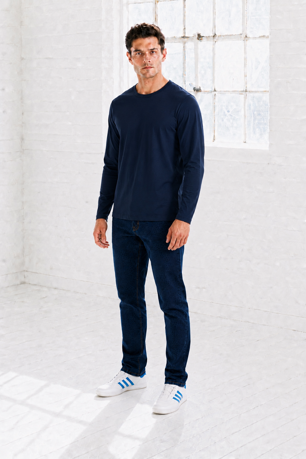 Men’s Navy Flat Back Rib Knit Full Sleeve Pre-Winter Sweatshirts