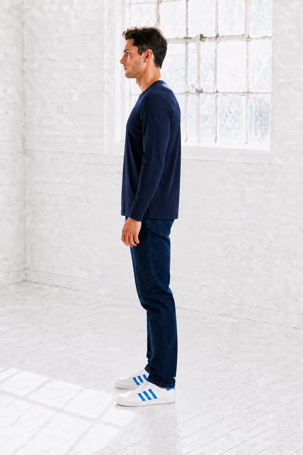 Men’s Navy Flat Back Rib Knit Full Sleeve Pre-Winter Sweatshirts