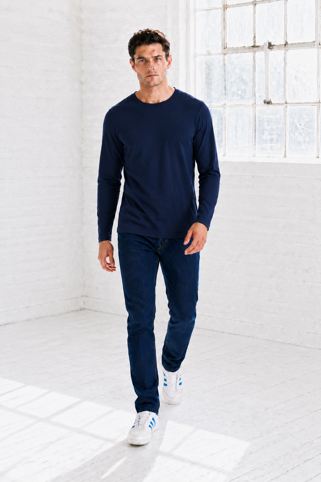 Men’s Navy Flat Back Rib Knit Full Sleeve Pre-Winter Sweatshirts