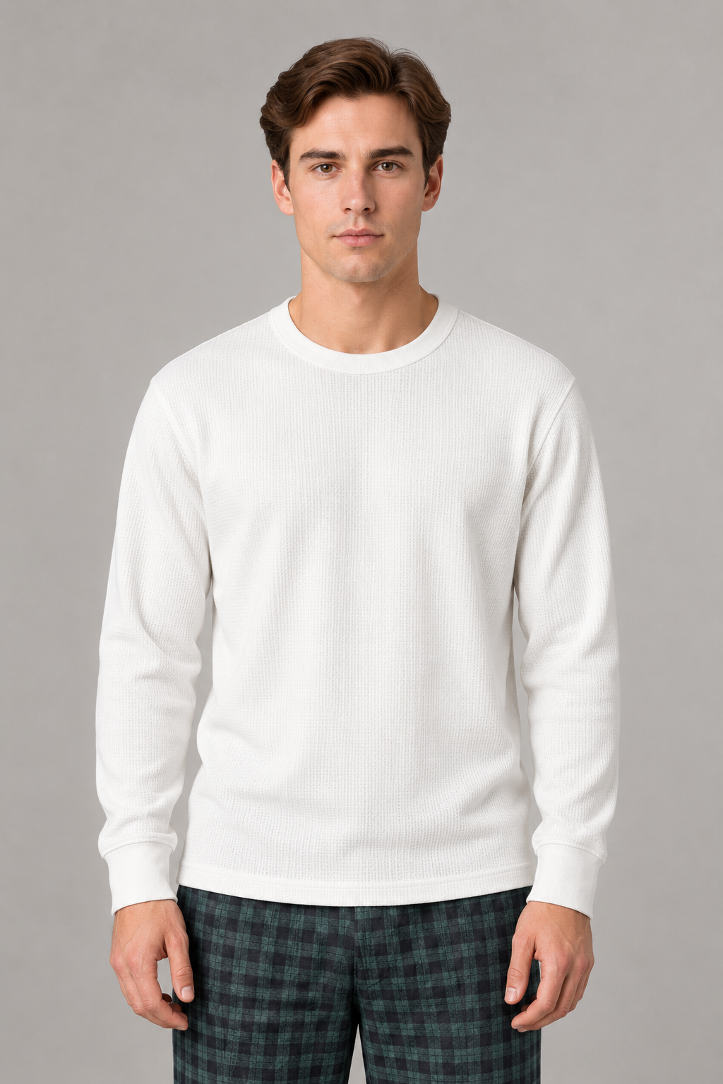 Men’s Off White Flat Back Rib Pre-Winter Full Sleeve T-Shirt – Regular Fit