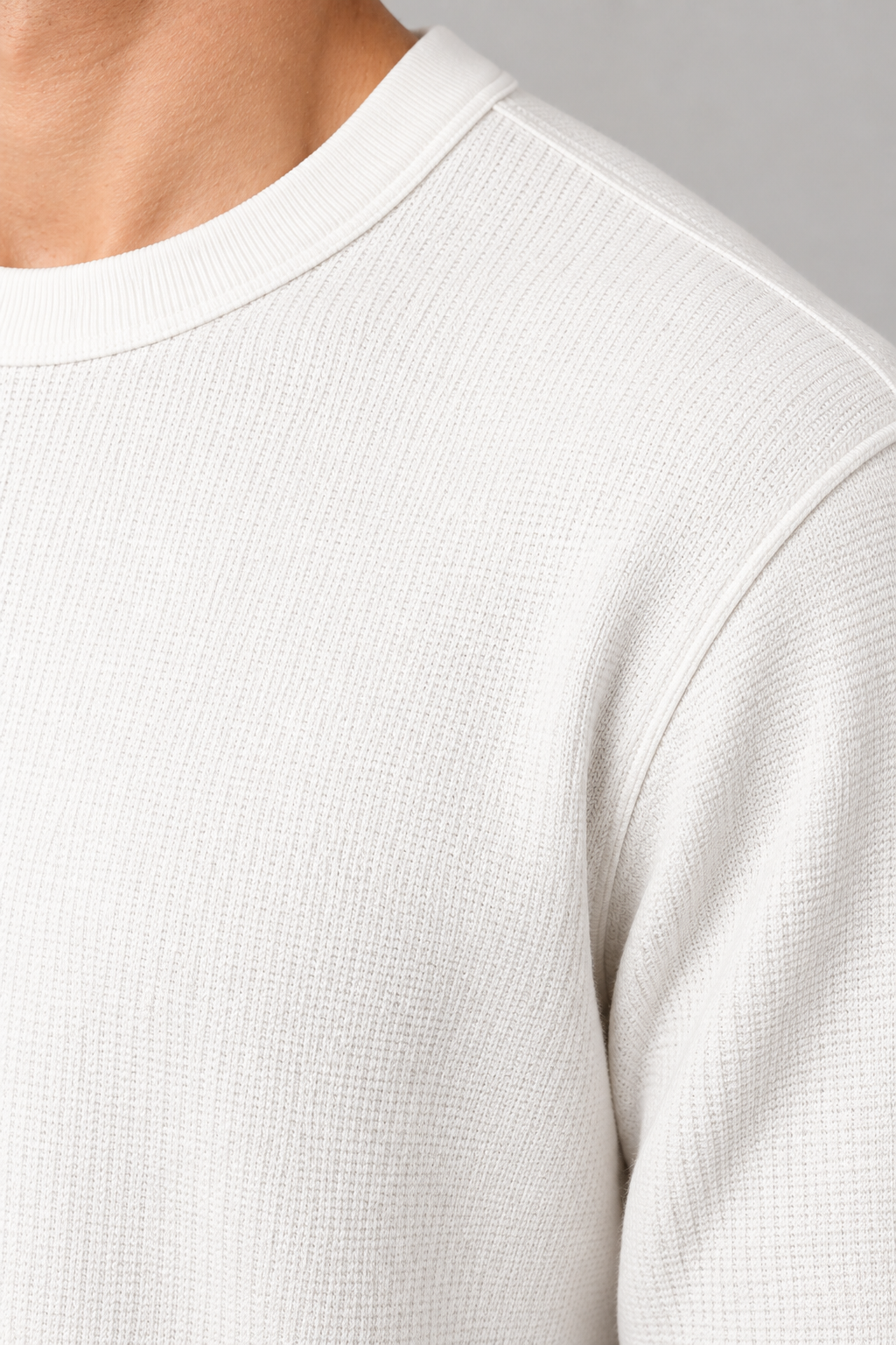 Men’s Off White Flat Back Rib Pre-Winter Full Sleeve T-Shirt – Regular Fit