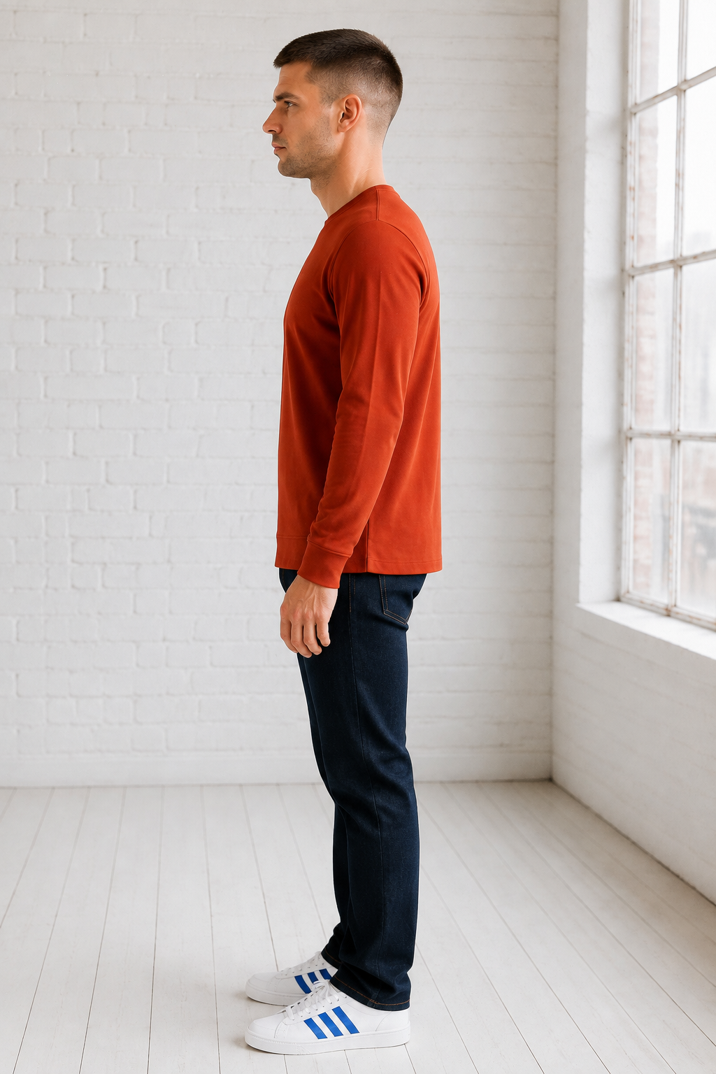 Men’s Rust Flat Back Rib Knit Full Sleeve Pre-Winter Sweatshirts