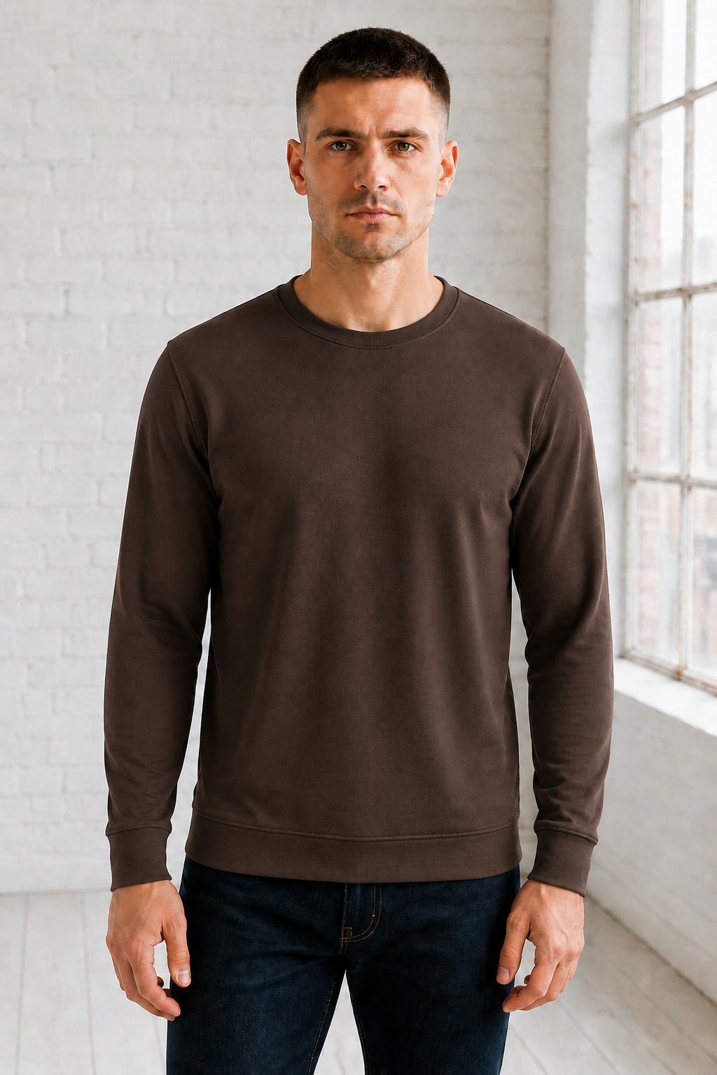 Men’s Espresso Football Knit Full Sleeve Pre-Winter Sweatshirts
