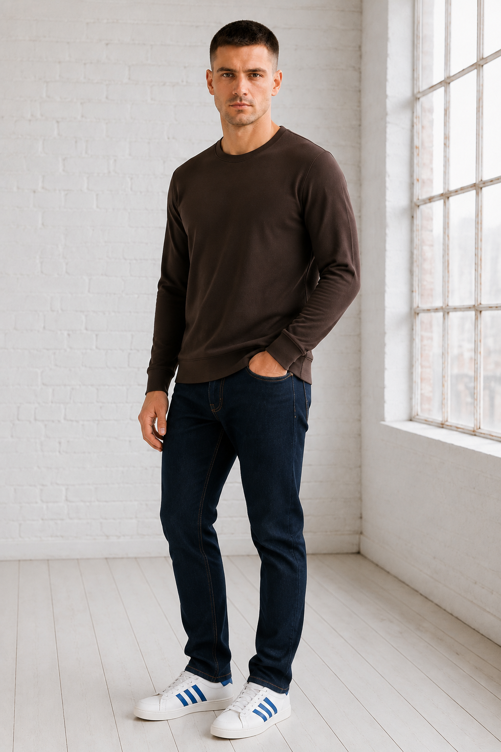 Men’s Espresso Football Knit Full Sleeve Pre-Winter Sweatshirts
