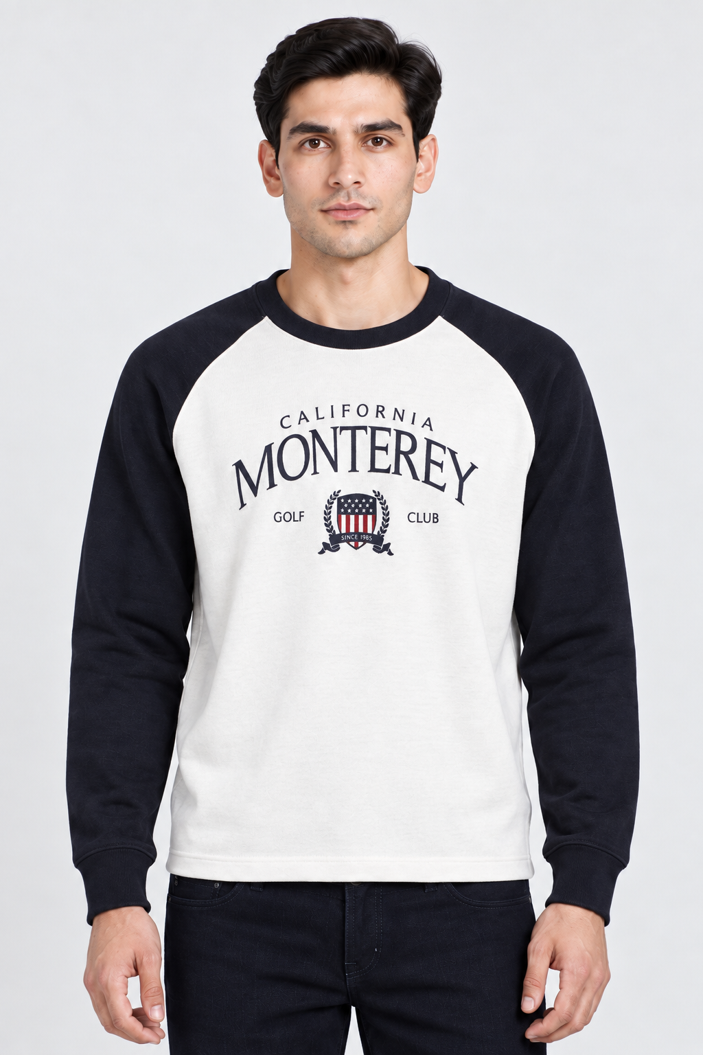 Men’s Regular Fit Flatback Rib Lightweight Cut & Sew Sweatshirt – Navy