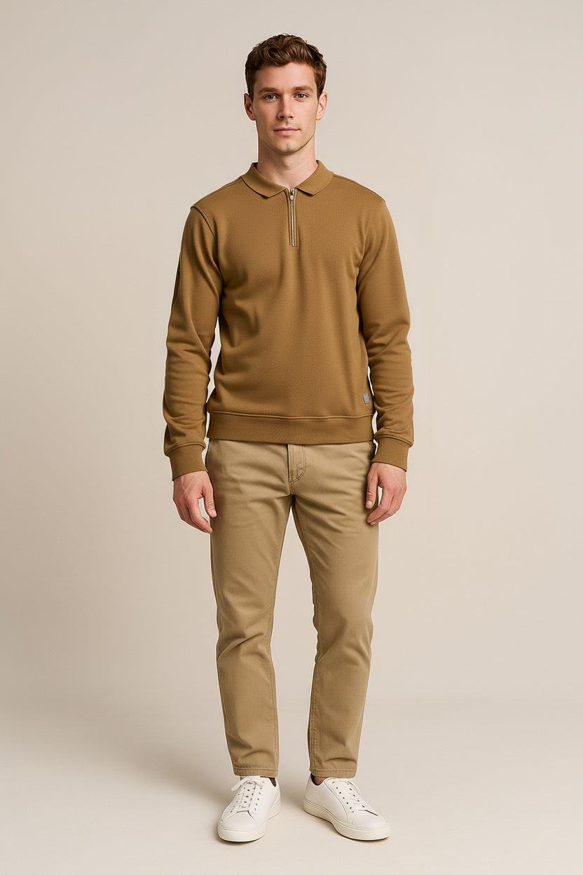 Octave Men Wheat Polo Neck  Solid Sweatshirt