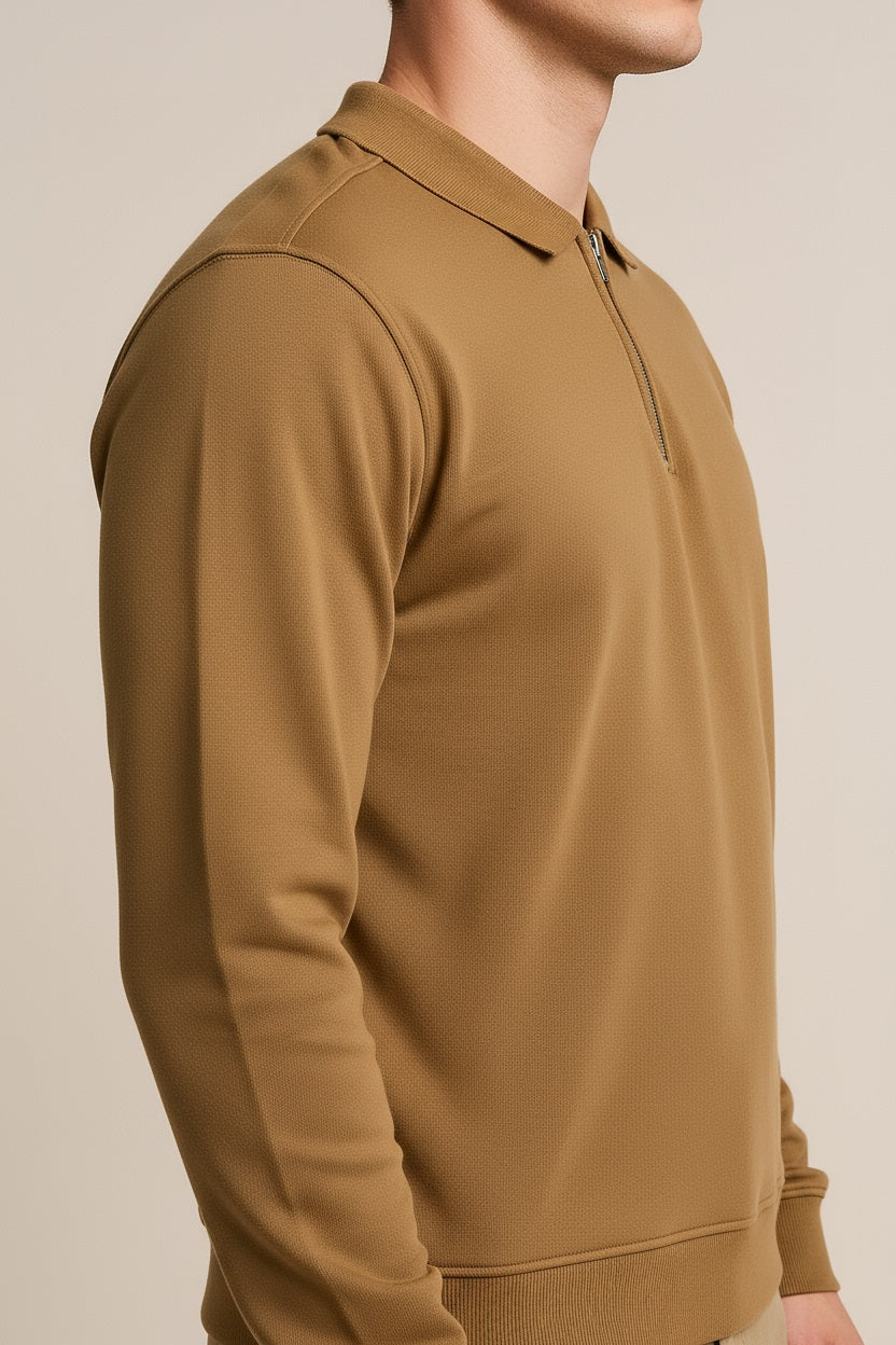 Octave Men Wheat Polo Neck  Solid Sweatshirt