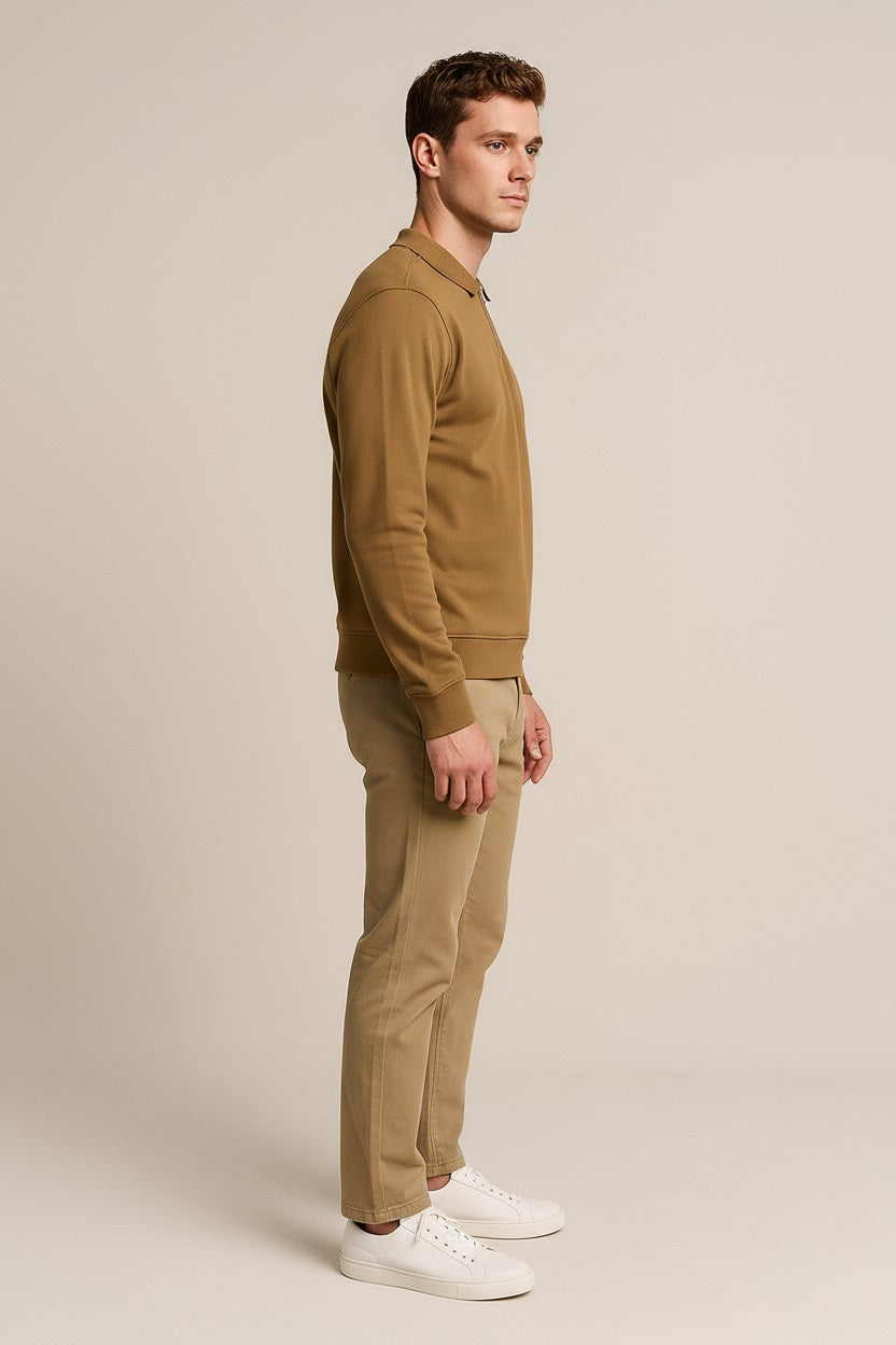 Octave Men Wheat Polo Neck  Solid Sweatshirt