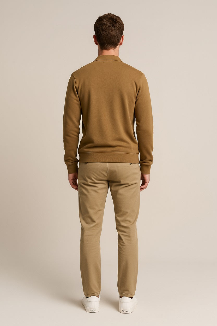 Octave Men Wheat Polo Neck  Solid Sweatshirt