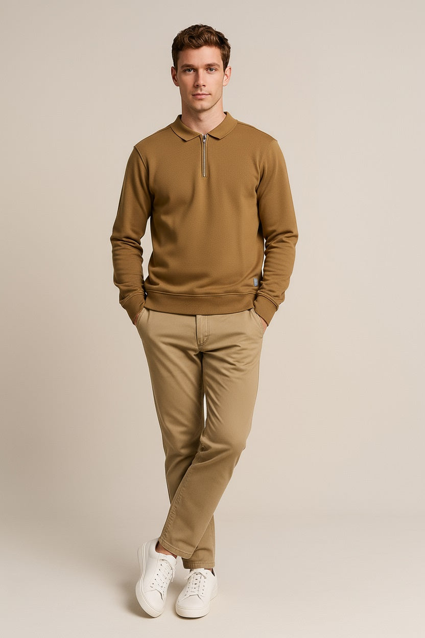 Octave Men Wheat Polo Neck  Solid Sweatshirt