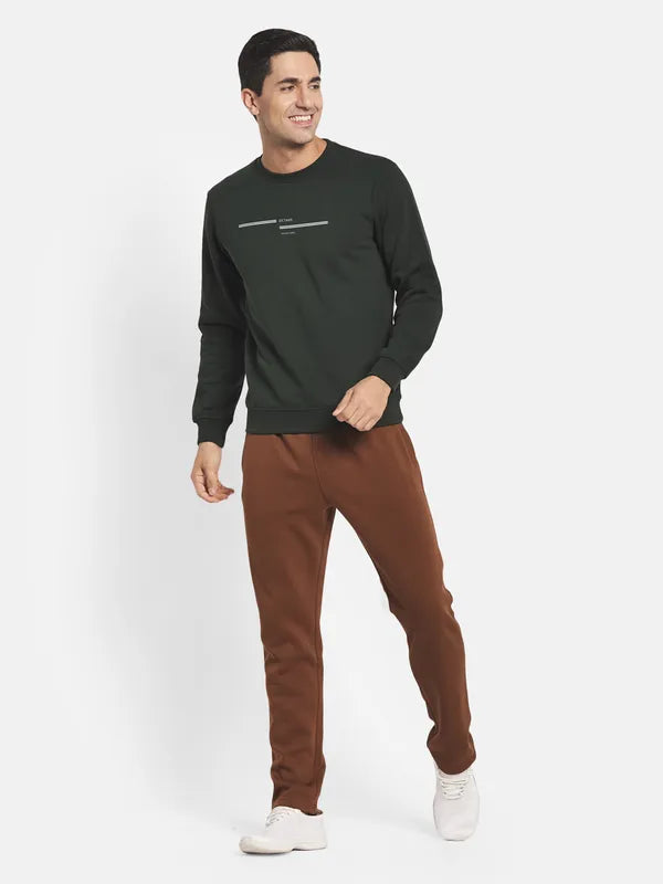 Men Olive Green Fleece Sweatshirt