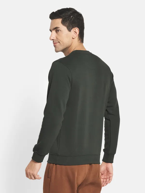Men Olive Green Fleece Sweatshirt
