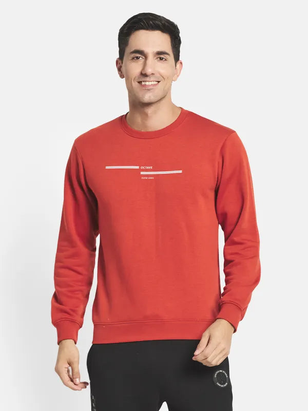 Men Orange Pullover Long Sleeves Sweatshirt